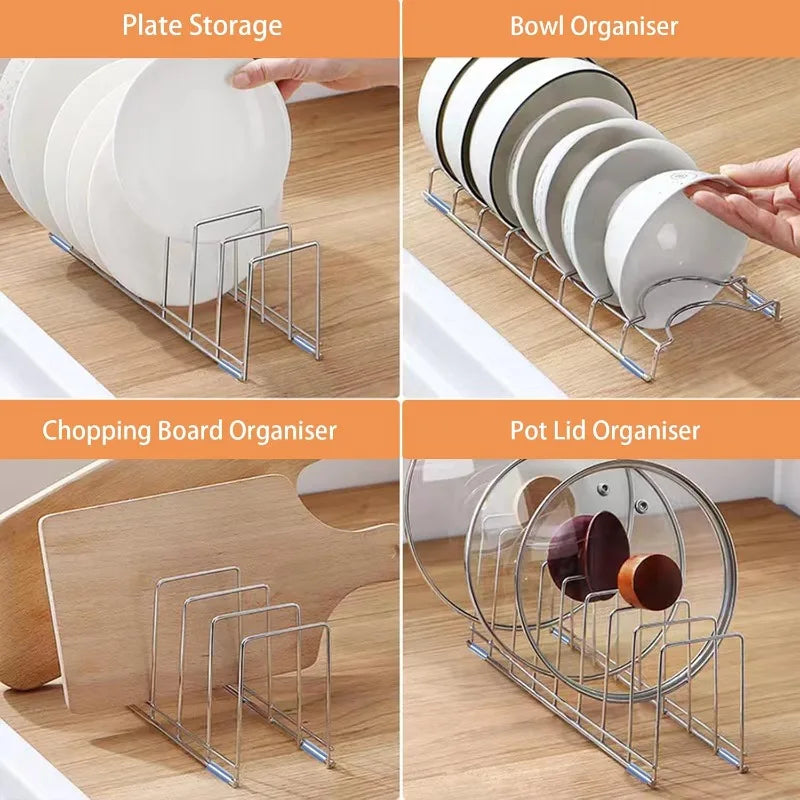 Stainless Steel Dish Storage Rack Desktop Drain Rack Household Bowl Rack Plate Rack Save Space Kitchen Dish Organiser