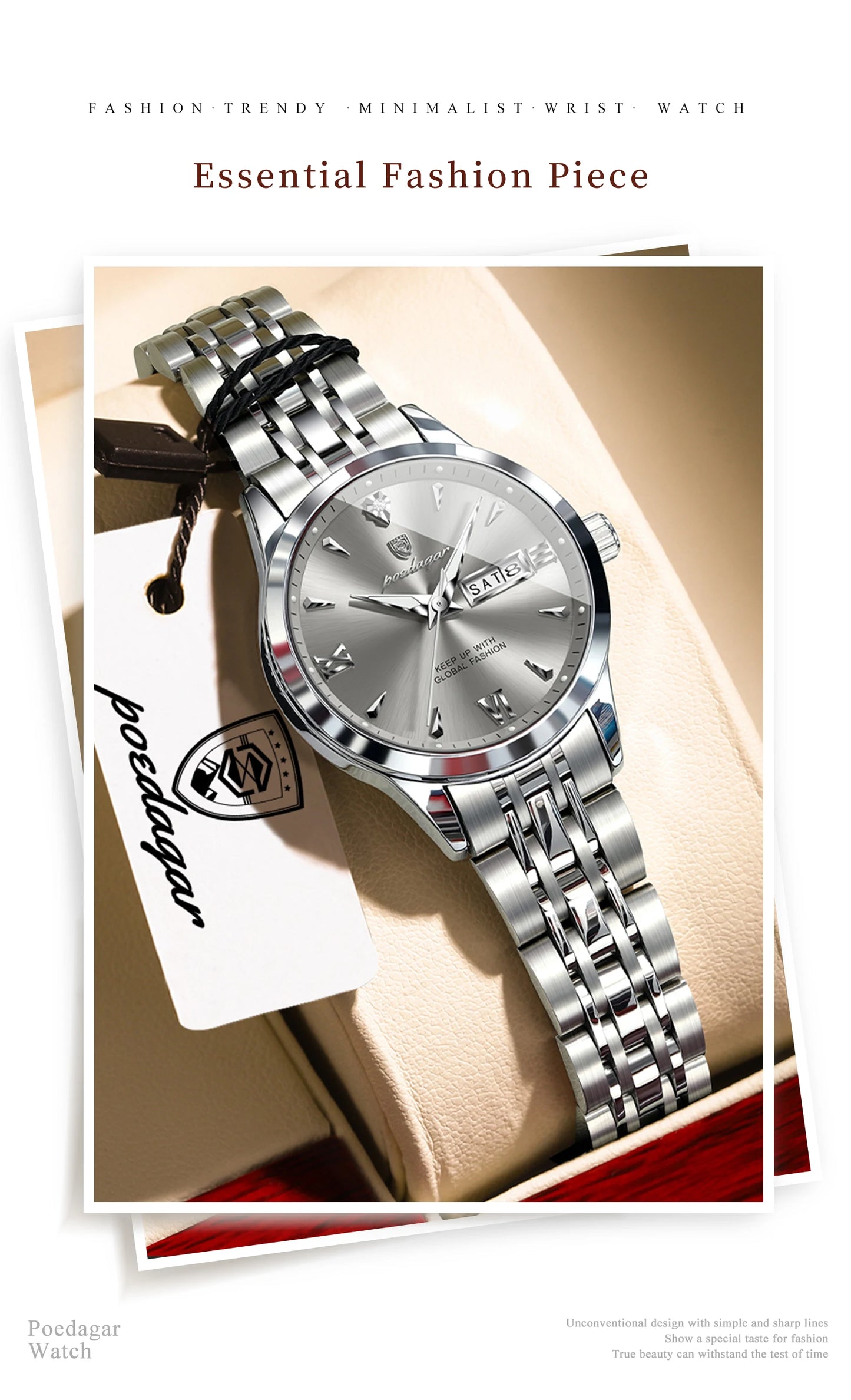 POEDAGAR Original Watch For Woman Waterproof Luminous Date Week Ladies Watch Stainless Steel Quartz Women's Watches Female Reloj