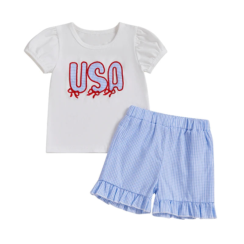 Girls American Flag Print Sleeveless Dress and Denim Jacket Set Adorable 2 Piece Outfit for Independence Day Celebrations