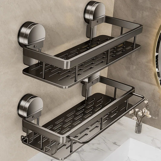 Suction Cup Bathroom Shelf No Drill Wall Mounted Shampoo Bottle Shower Rack Toilet Storage Rack Aluminum Bathroom Kitchen