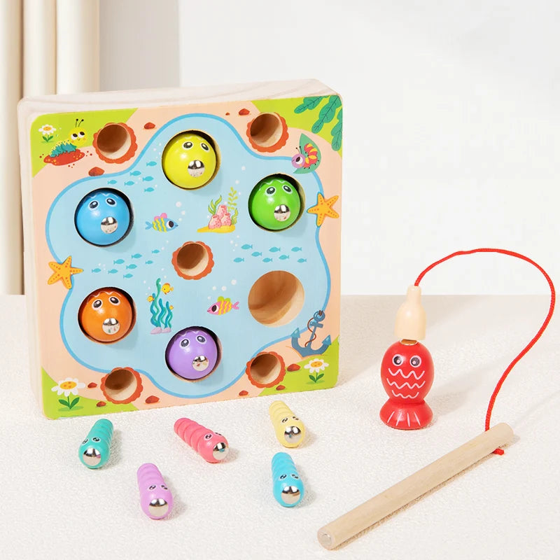 Children Wooden Fishing Game Toys Early Education Colour Cognitive Toy Kids Interactive Games Toys for Gifts Fine Motor Skill