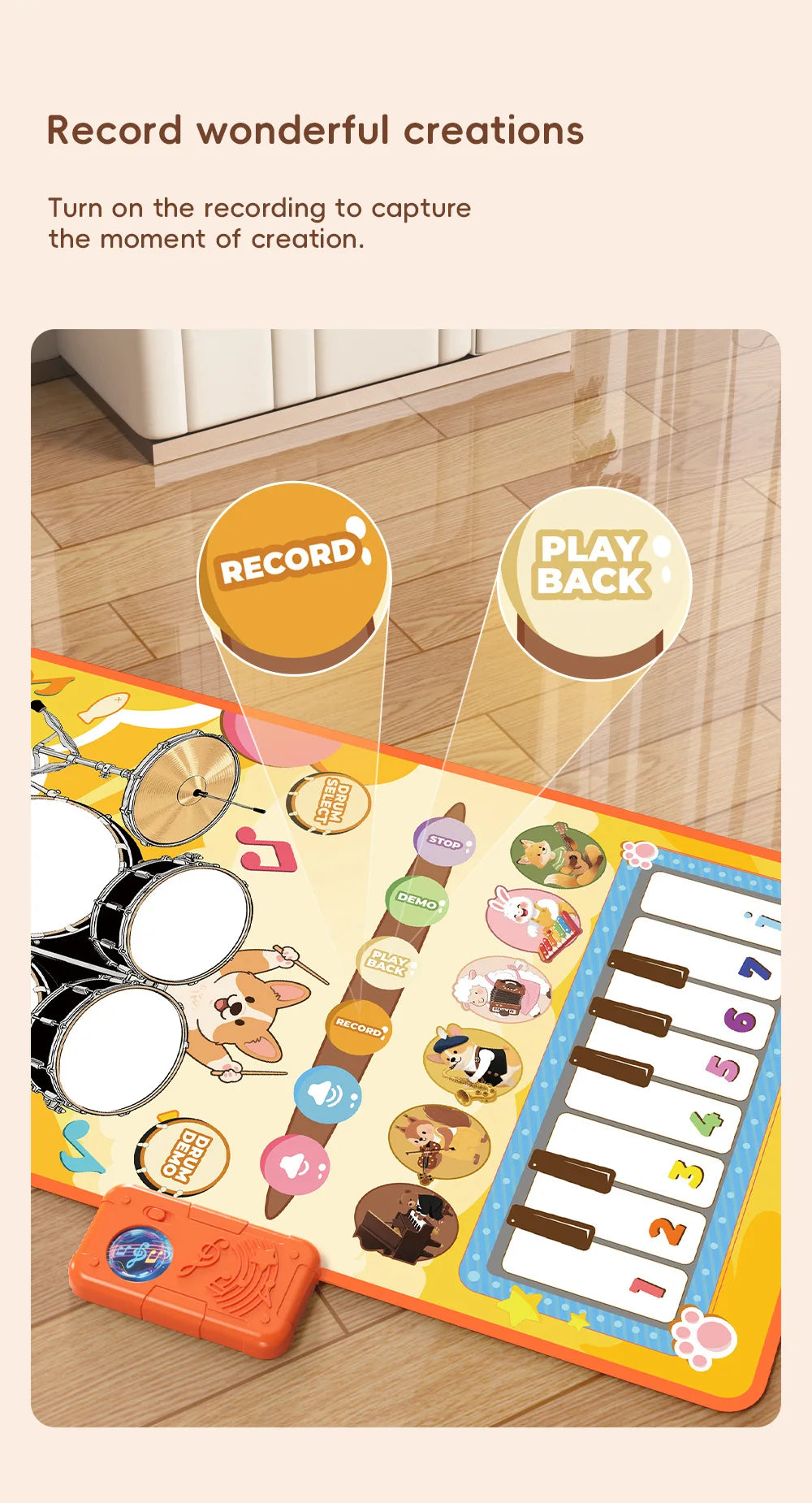 Baby Musical Piano Drum Mat Educational Floor Keyboard Instruments Music Hit Drum Carpet Learning Toys For Boy Girl Toddler Gift