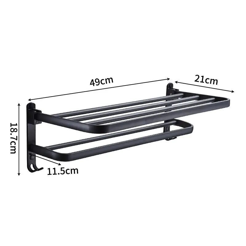 Matte Black 50CM Folding Holder With Hook Towel Holder Wall Mount Aluminum Towel Rack