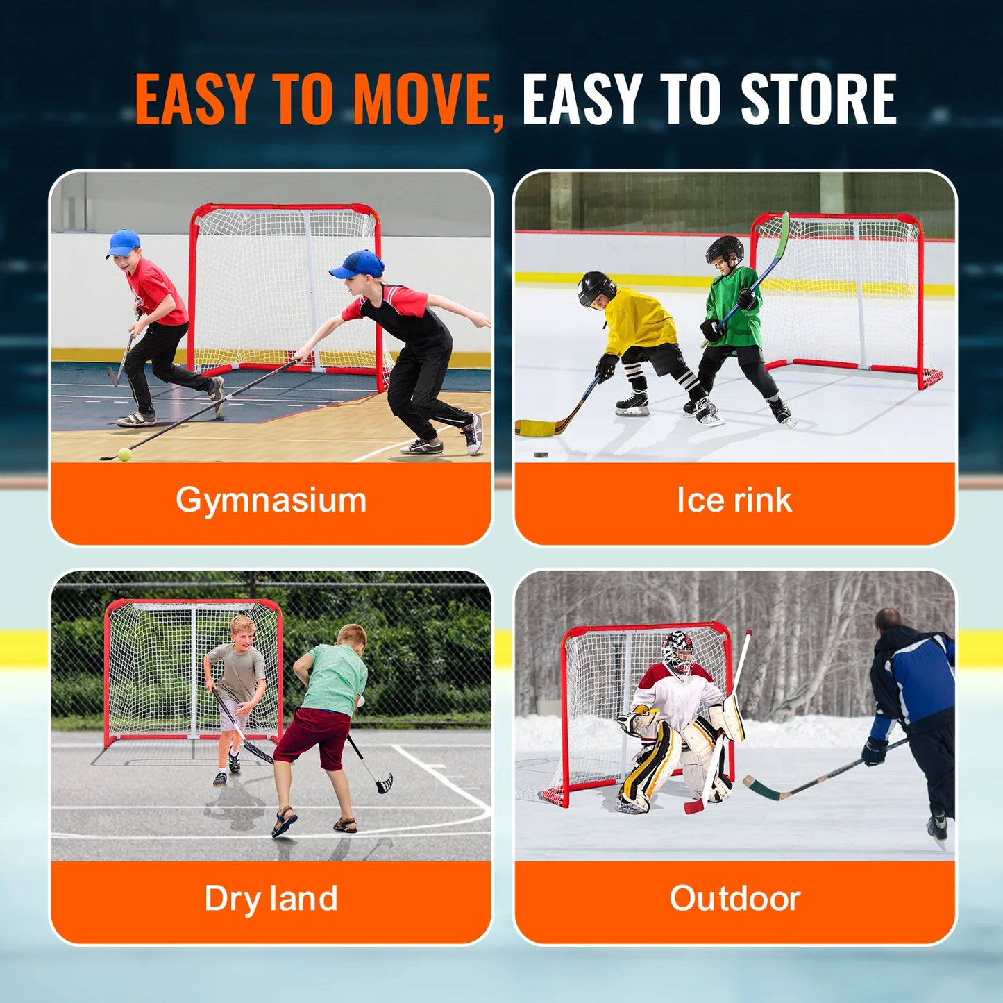 VEVOR Youth Street Hockey Net Steel Hockey Goal Portable Lightweight Youth Street + Roller for Kids Hockey Training Goal Set