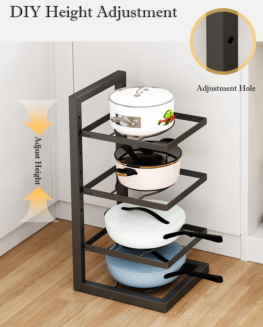 Adjustable Pot Rack Organiser, Kitchen Stainless Steel Pot Storage Rack ,Multi-Layer Household Pot and Pan Organser for Kitchen