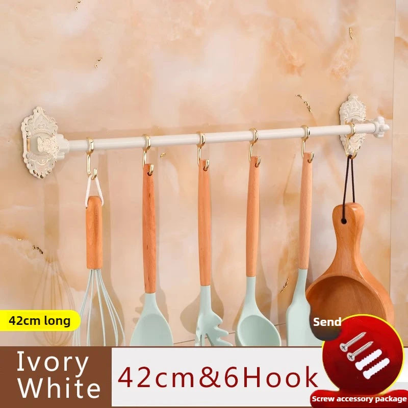 Wall Mounted Kitchen Storage Rack Shelves with Movable Hook Spoon Holder Organiser Kitchen Utensil Accessories Kitchen Tools