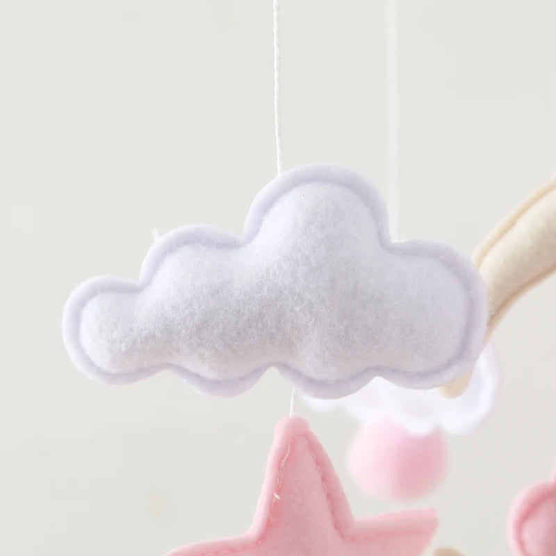 Wooden Crib Mobile Baby Bed Bell Rattle Toy Soft Felt Cartoon Bear Mobile bracket Newborn Music Box Bed Bell Hanging Bracket Toy