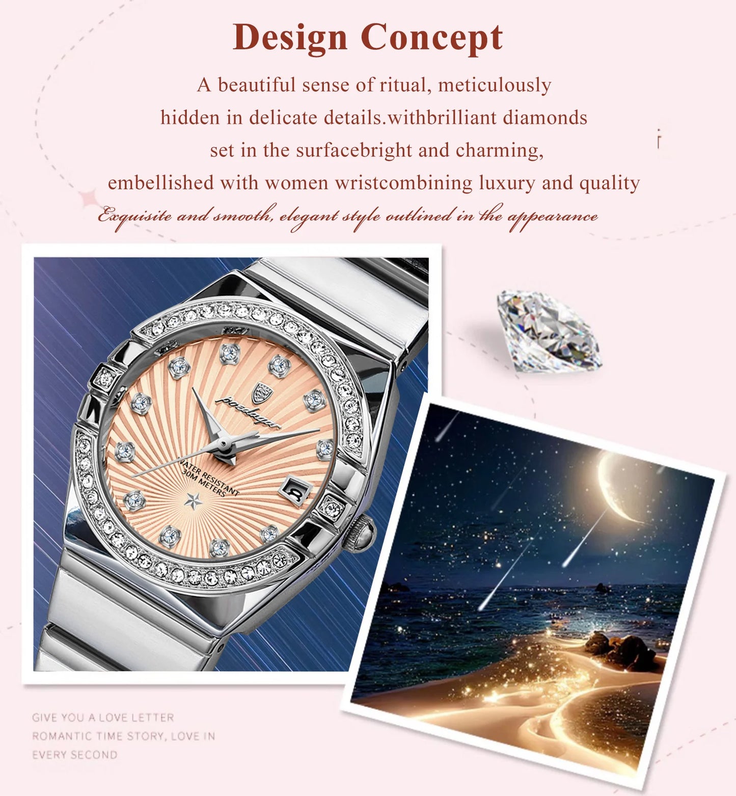 POEDAGAR Top Exquisite Woman Watch Waterproof Luminous Date Stainless Steel Watches For Ladies Elegant Quartz Women's Wristwatch