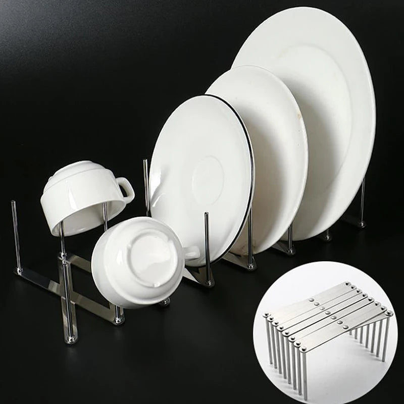Pot Lid Rack Pan Lid Organiser Retractable Foldable Stainless Steel Plate Dish Holder Shelf Tableware Storage Kitchen Gadgets