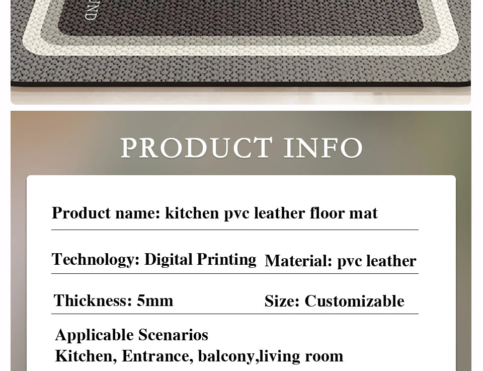 Kitchen Carpet Non-slip Waterproof Oil-proof PVC Leather Floor Mat Minimalist Gray White Letter Long Size Home Decoration Rugs