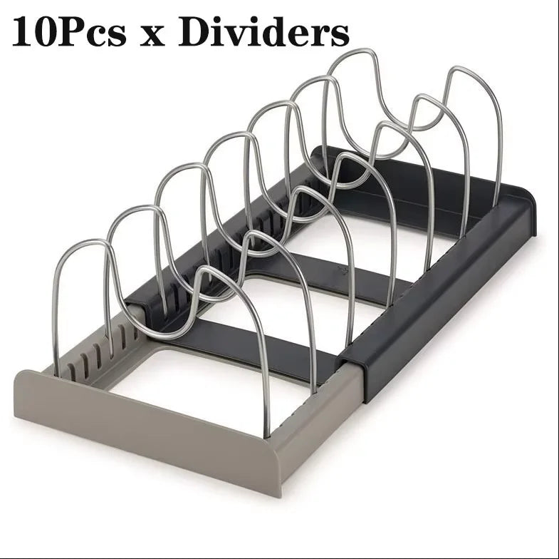 Expandable Kitchen Drawer Organiser for Cookware, Pots, Pans, Lids & Baking Trays – Adjustable Pot Lid Holder Rack