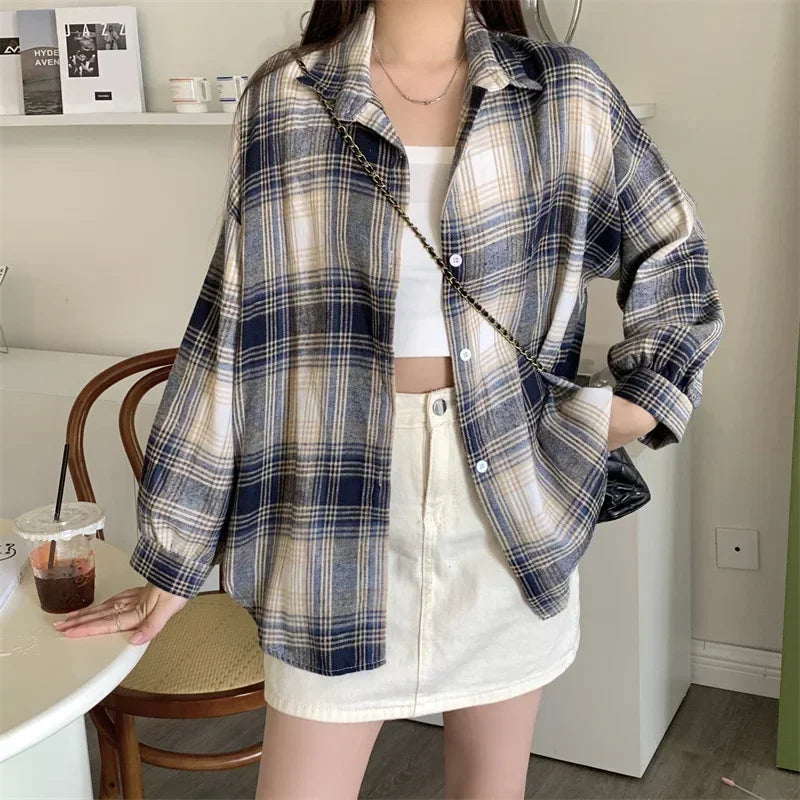 Long Sleeve Collared Button-Up Tartan Black Flannel Shirt