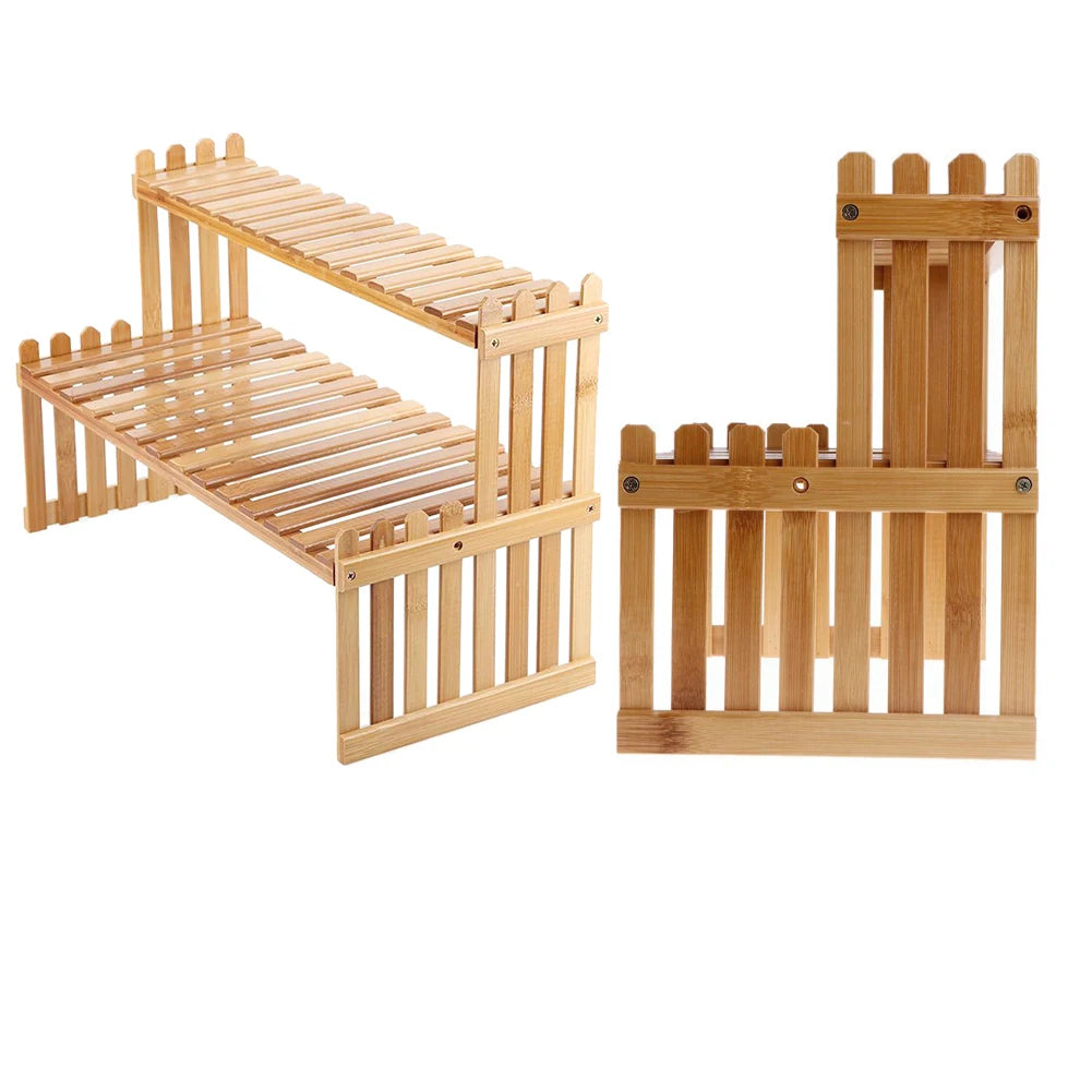 2 Tier Decorative Tabletop Wood Plant Stand Display Shelf For Home Office Tidy Storage Organiser