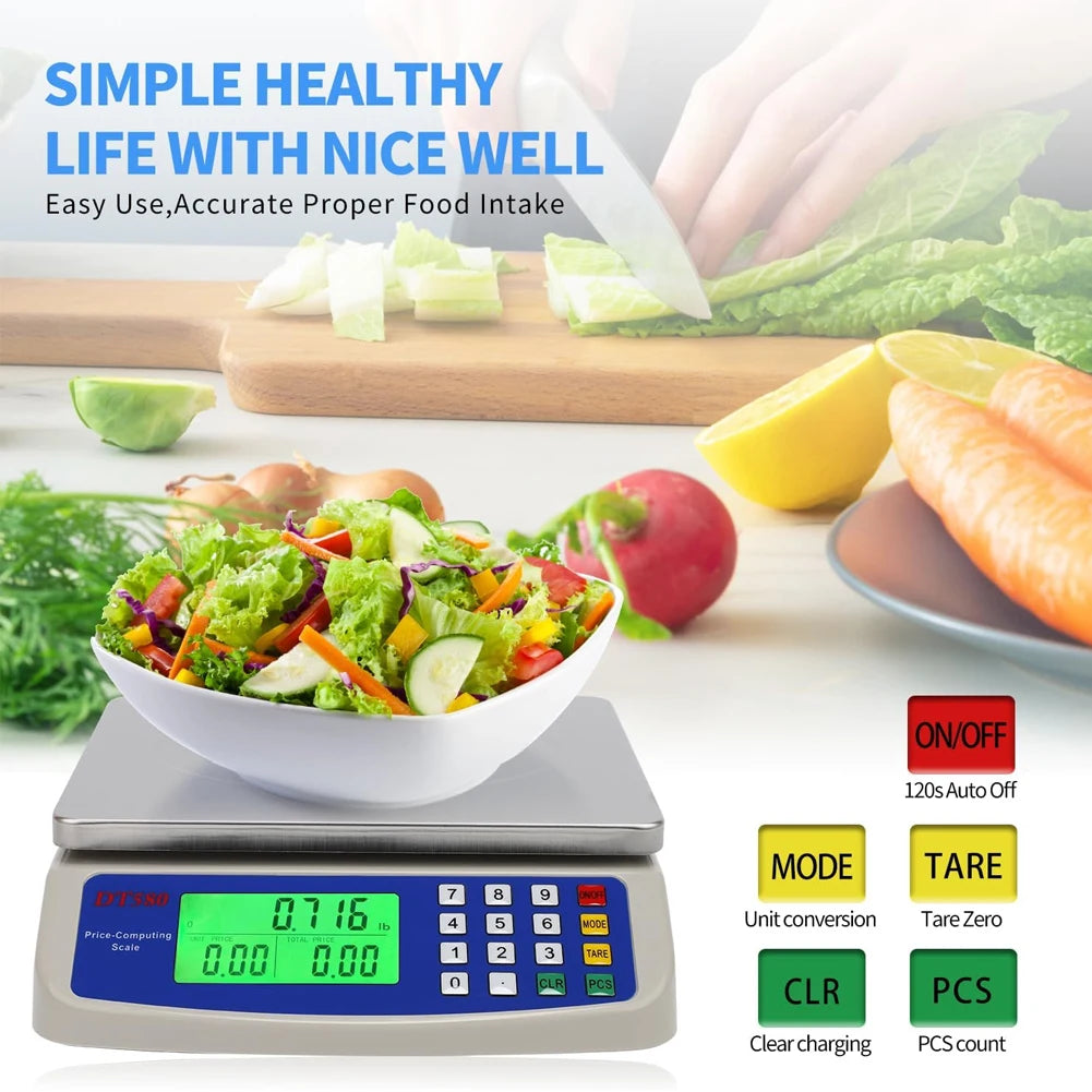 40kg/1g Large Digital Kitchen Scale with Tare Function Price Computing Scale Stainless Steel Counting Scale for Meat Vegetables