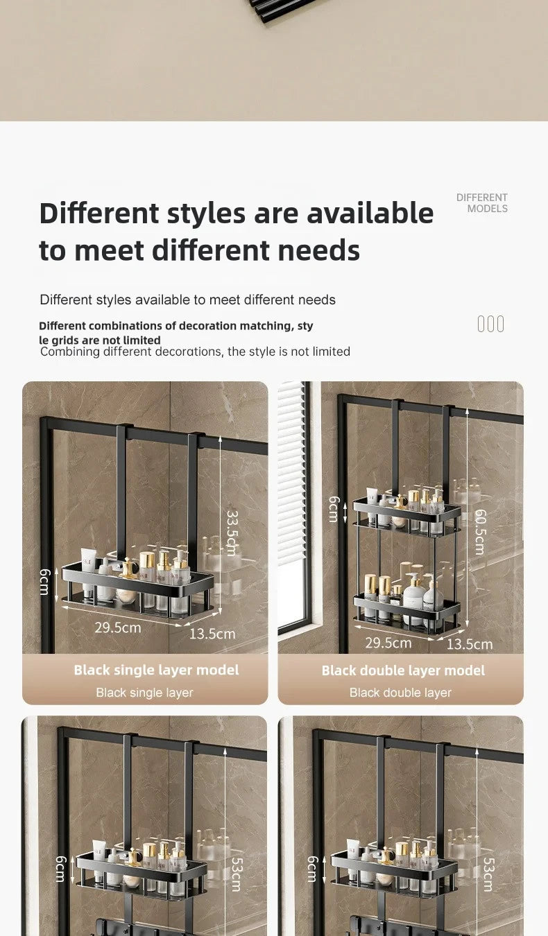 1/2/3 Tiers Bathroom Punch Free Wall-mounted Storage Rack Shower Room Over The Door Toiletries Organizer Bathroom Hanging Shelf