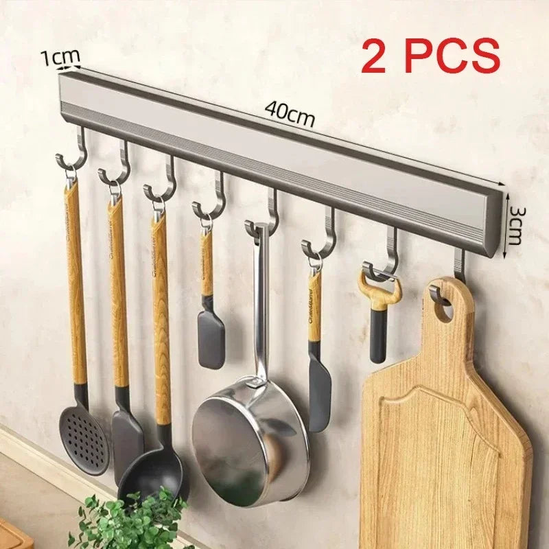 Drill-free Wall Hooks Row Holder Kitchen Utensils Rack Bathroom Robe Towel Coat Hangers Home Storage Wall Mounted Hanging Tool
