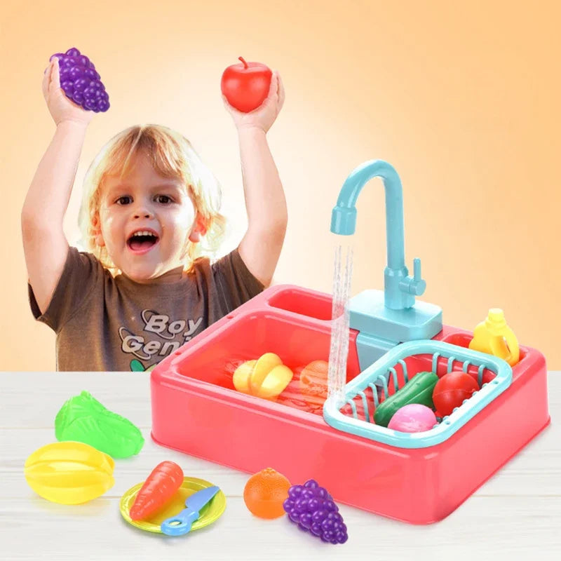 Kids Kitchen Toys Pretend Simulation Electric Dishwasher Child Kitchen Wash Basin Sink Role Playing Toys for Kids Girls Gifts