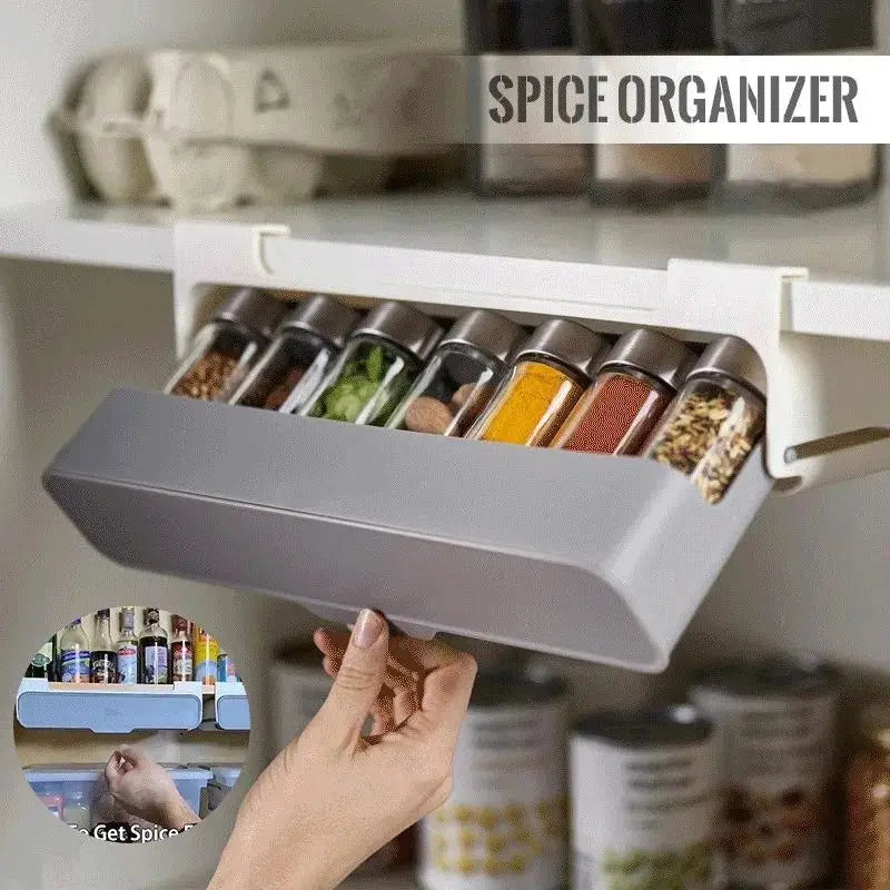 Wall mounted Kitchen Spice Rack Slide Out Drawer Self-adhesive Seasoning Bottle Storage Rack Plastic Spice Organiser for Kitchen