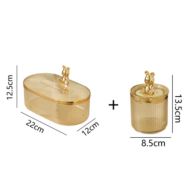 Gold Bear Acrylic Cotton Buds Storage Box