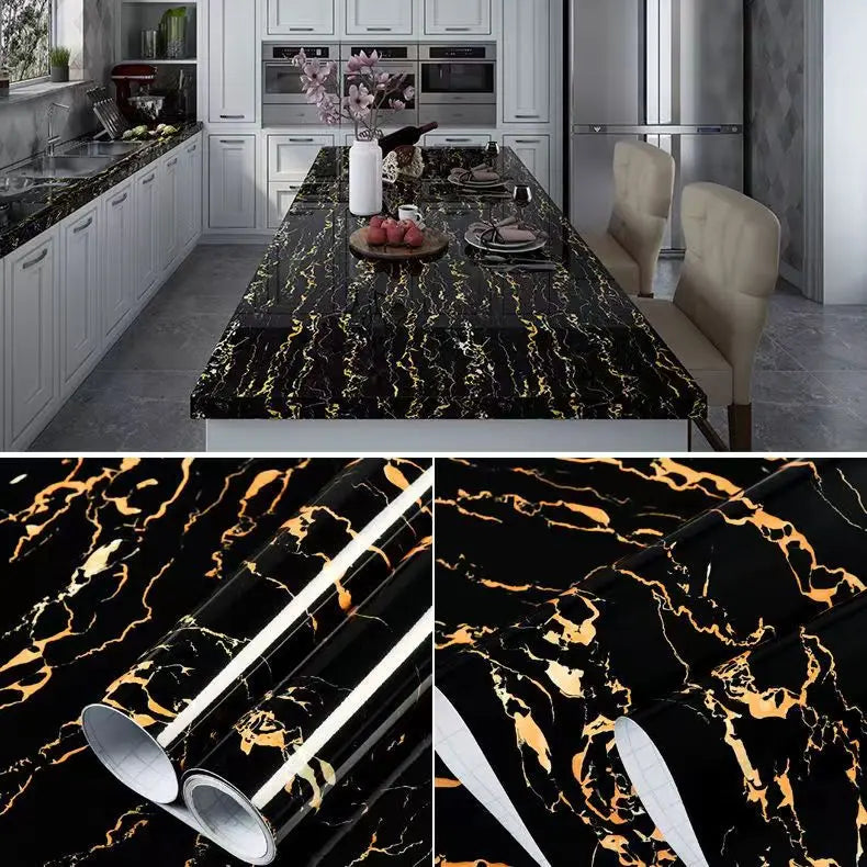 PVC Thickened Waterproof And Oil-proof Marble Wallpaper Self-adhesive Sticker Bathroom Cabinet Cooktop Desktop Decorative Film
