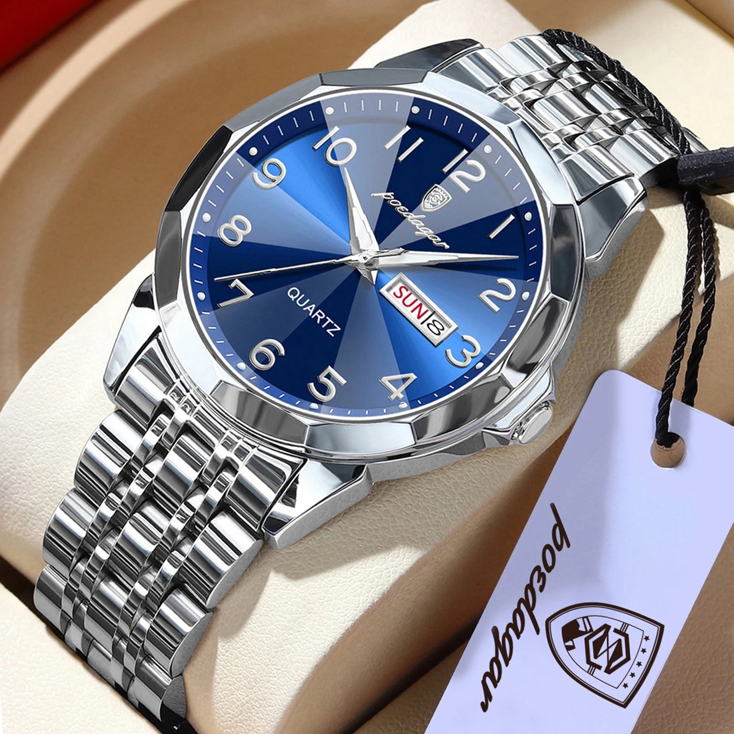 POEDAGAR Top Fashion Watches For Couple Waterproof Date Week Couple's Watches Quartz Stainless Steel Couple Watch Lovers Set+Box