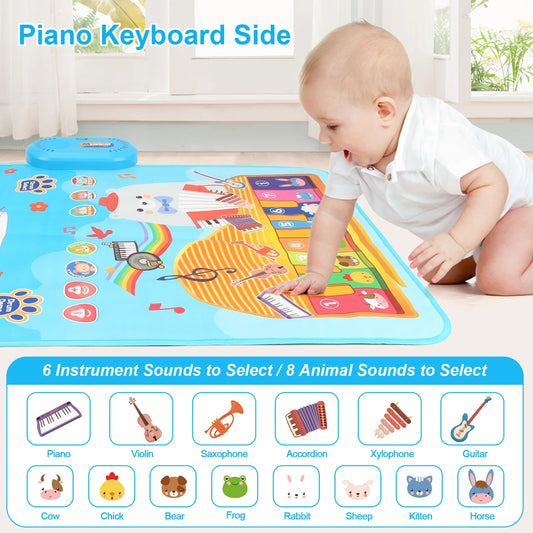 80x50cm Cartoon Musical Piano Mat Floor Play Mat For Kids Educational Toys Jazz Drum Toys with 6 Instruments Sounds Music Toys