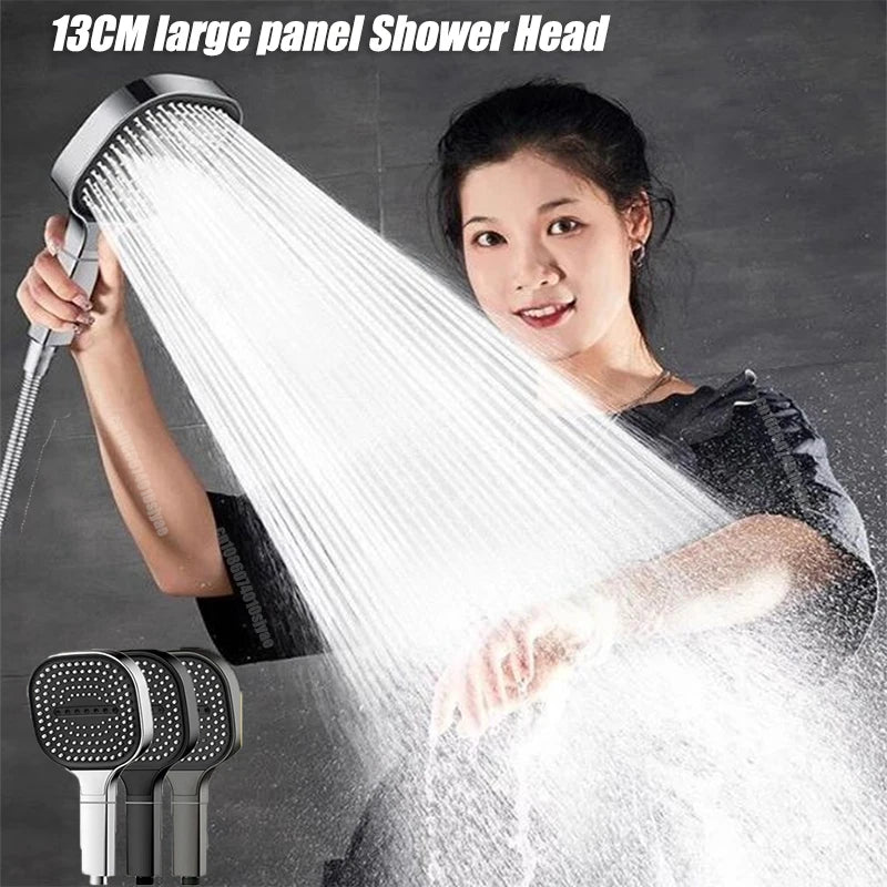 13cm Large Panel 3 Modes Adjustable Shower Head  High Pressure Massage Shower Head Filter Element Bathroom Accessories