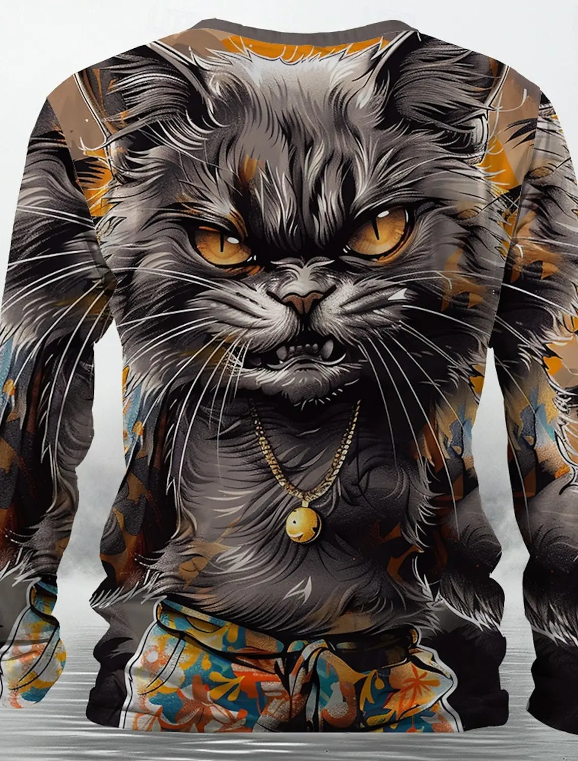 3D Printed Halloween Kitten Pattern 3D Printed Autumn Men's Crew Neck T-Shirt Casual Long Sleeve Oversized Pullover Fashion Tops