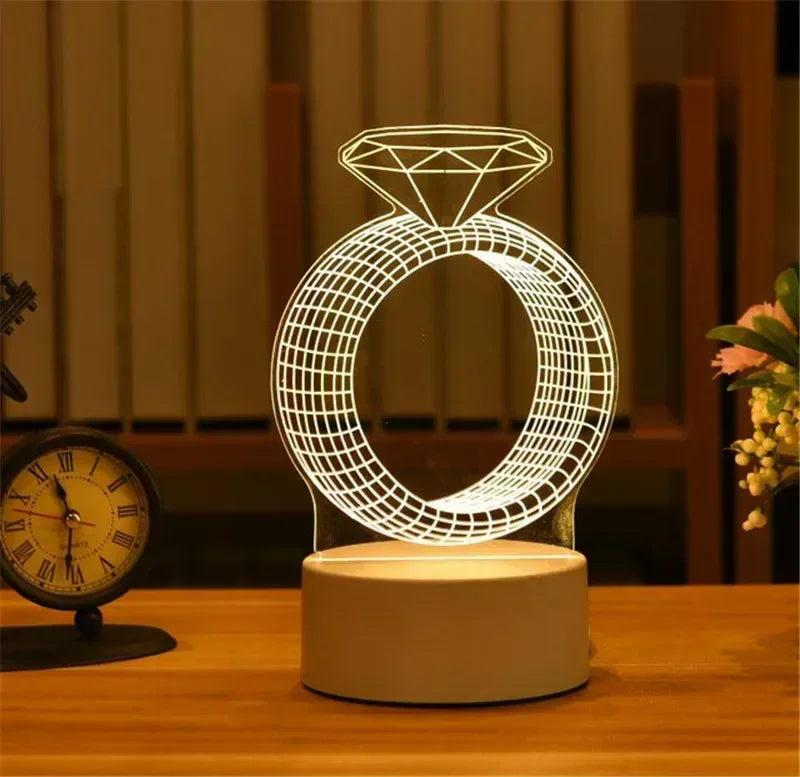 Creative 3D Acrylic Night Light USB Operated Bedroom Bedside LED Table Lamp Ornaments Christmas Holiday Birthday Event Gift