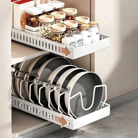 Pull out Pots and Pans Organiser Sliding Pot Lid Holder Kitchen Spice Rack