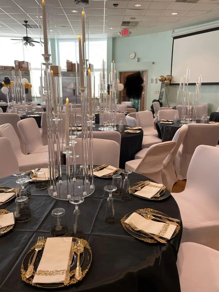 20Sets Acrylic Candelabras Centerpieces for Wedding 38.5inch Clear 8 Arm Candlesticks Holder for Event Fit LED Candles