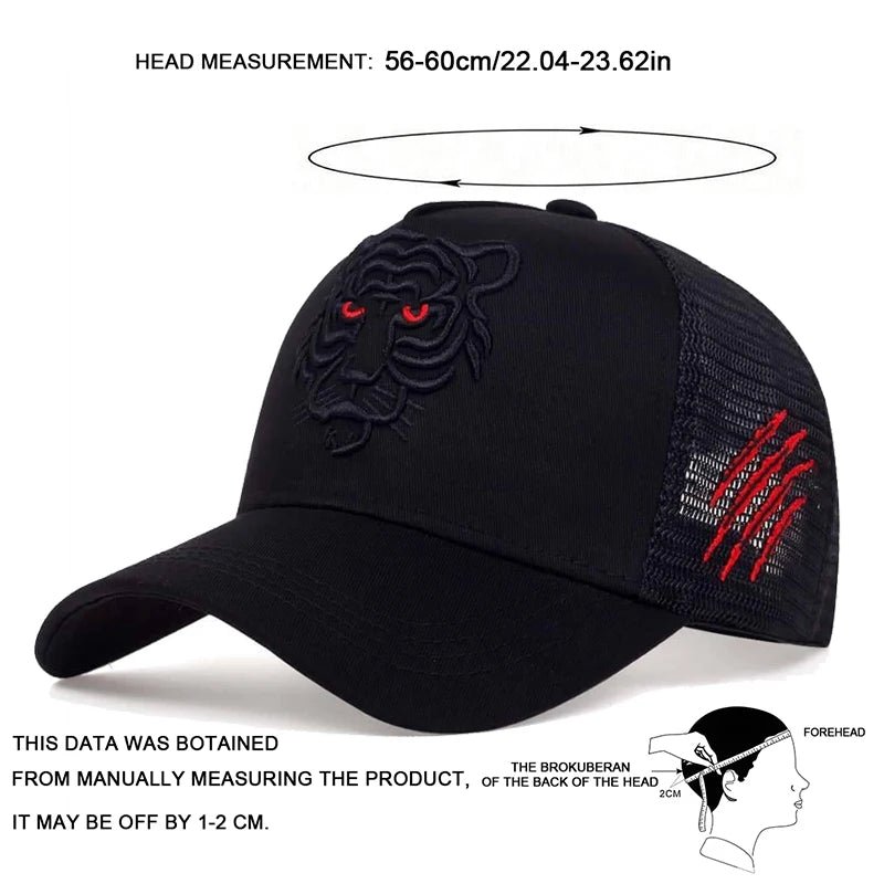 1piece Unisex Tiger Head Embroidery Baseball Caps Spring and Autumn Outdoor Adjustable Casual Hats Sunscreen Hat ﻿