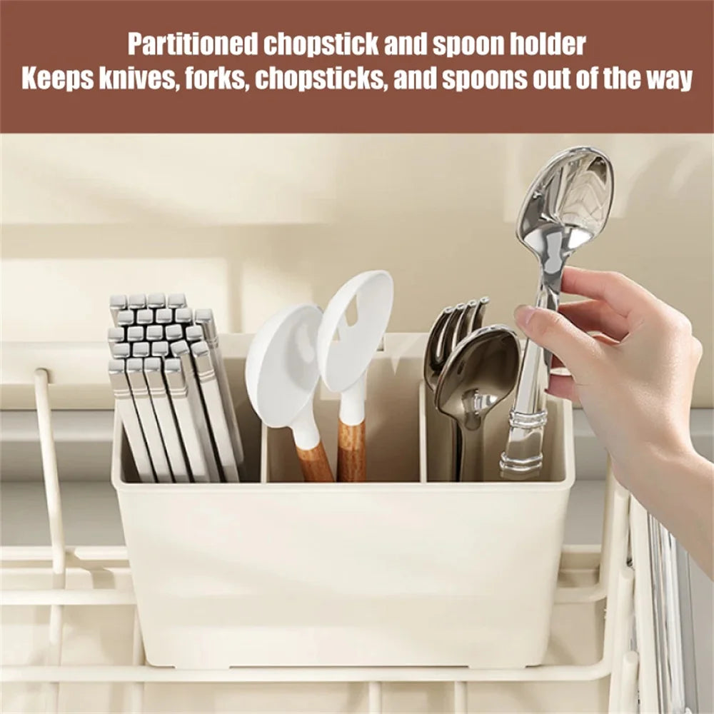 Kitchen Dish Draining Rack Steel Cutlery Rack with Drain Tray Cup Cutlery Holder Plate Rack Kitchen Countertop Storage Rack