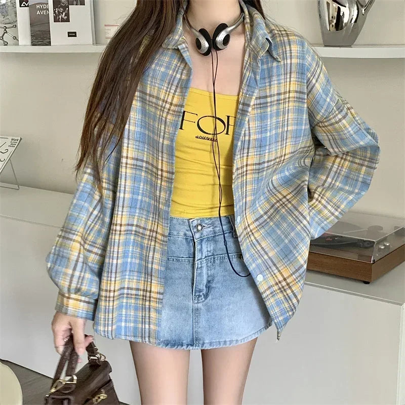 Long Sleeve Collared Button-Up Tartan Black Flannel Shirt