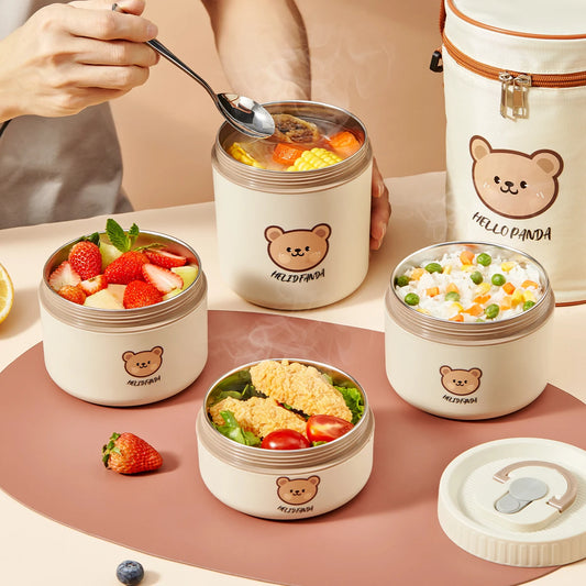 WORTHBUY Portable Insulated Lunch Box 304 Stainless Steel Fruit Salad Food Container Leak-proof Bento Box Microwave Heatable