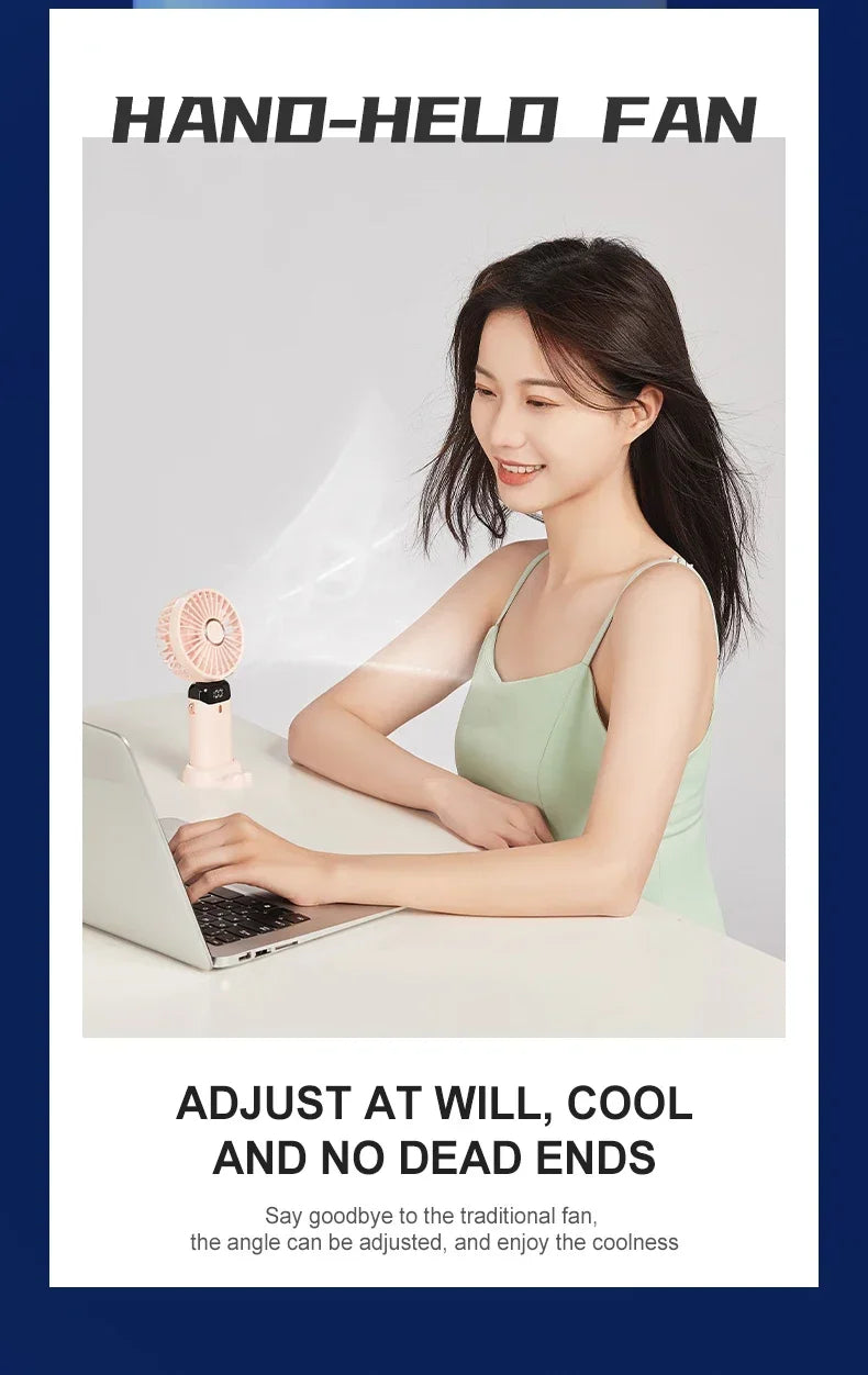5 Speed Handheld USB Rechargeable Foldable Mini Fan 1800mAh