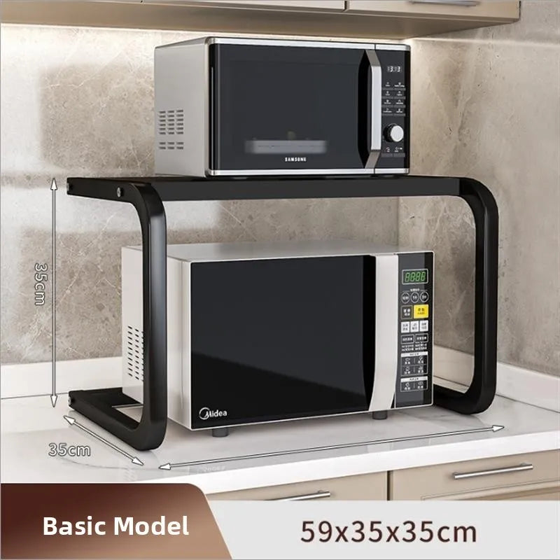 Kitchen Microwave Oven Rack Double Layer Expandable Multi Functional Home Appliance Storage Shelf Carbon Steel No Installatio...