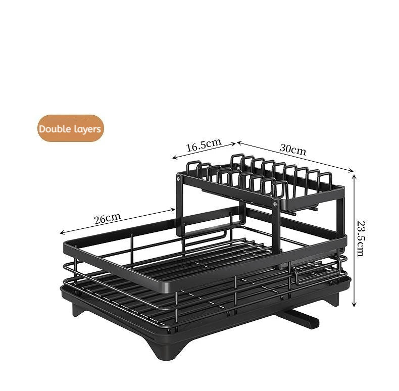 Dish Drying Rack Adjustable Kitchen Plates Organiser with Drainboard Over Sink Plate Drainer Storage Organizer
