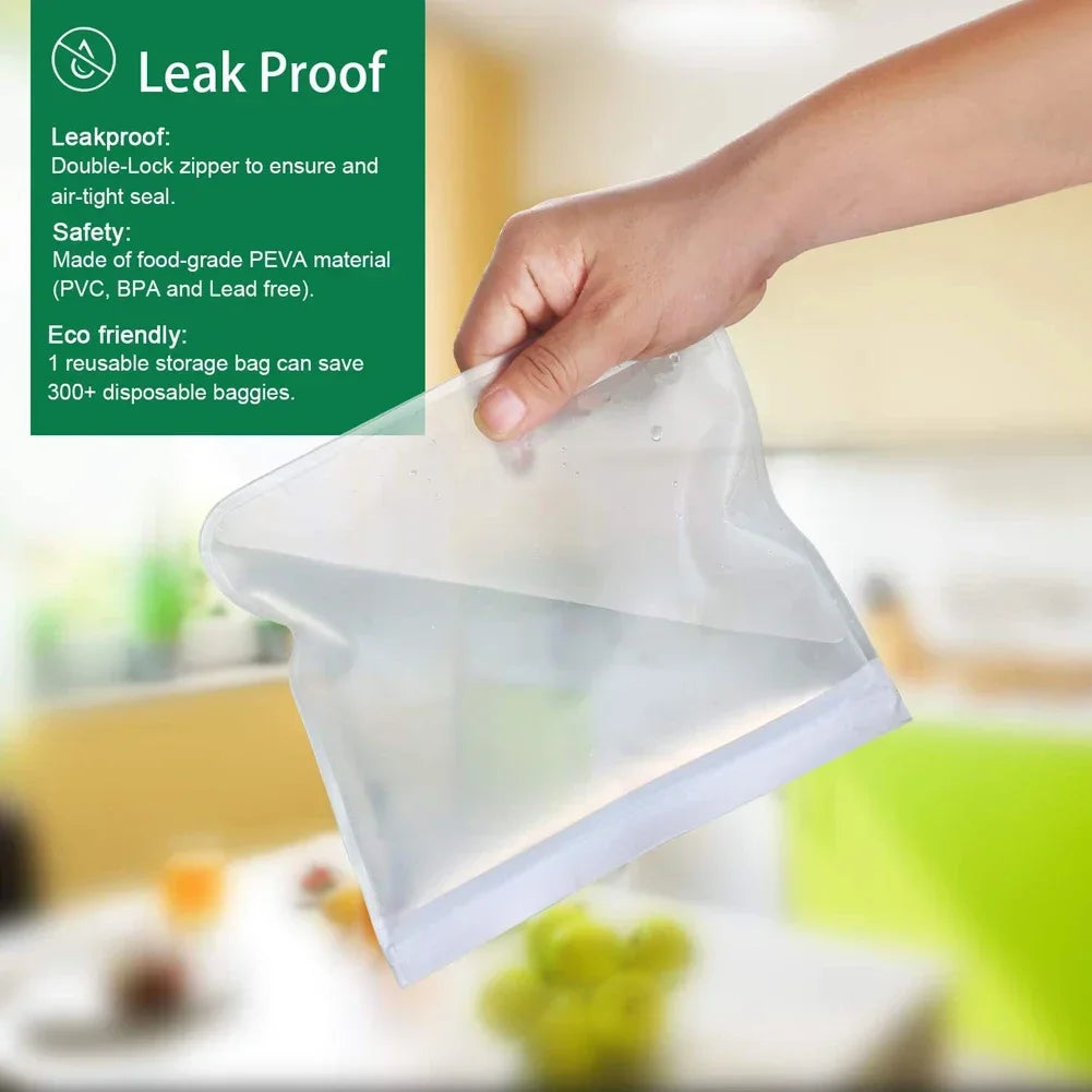 10PCS Food Grade Silicone Food Storage Bags Fresh-keeping Sealed Containers Leakproof Durable Reusable Stand Up Zip Freezer Bags