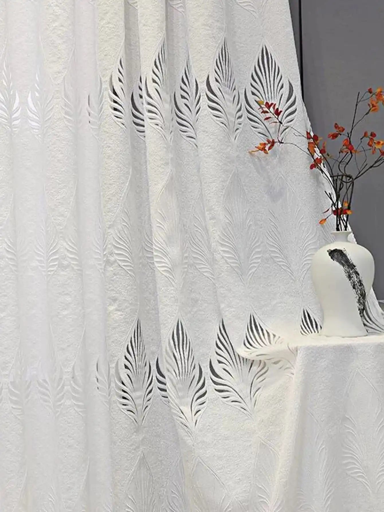 White GREY Embroidered European Style Thickened High-end Curtains for Bedroom Transparent Tulle for Living Room,Grommet Top,
