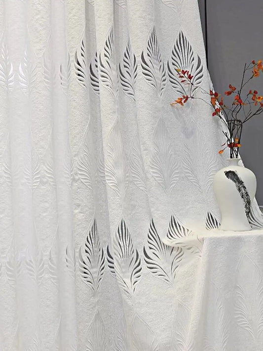 White GREY Embroidered European Style Thickened High-end Curtains for Bedroom Transparent Tulle for Living Room,Grommet Top,