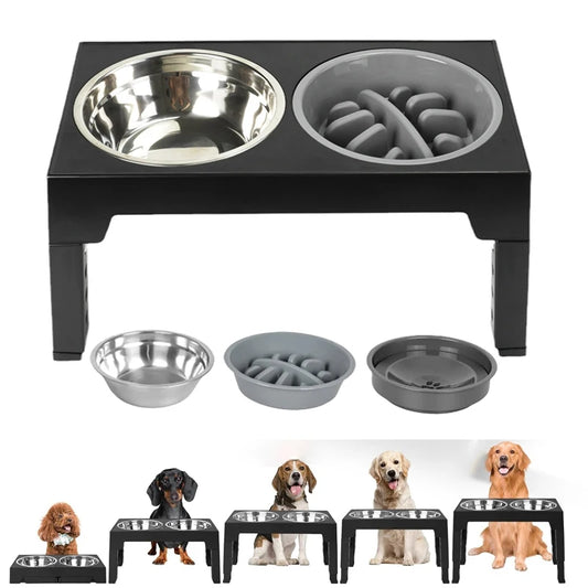Adjustable Elevated Dog Feeder – Raised Stand with Slow Feeder Bowl & Water Dispenser for Medium and Large Dogs