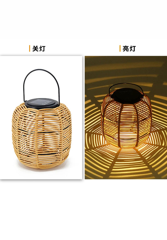 E2 Outdoor Solar Lamp Rattan Lantern Courtyard Balcony Garden Solar Decoration Lights Creative Atmosphere Lamp Bamboo Chandelier