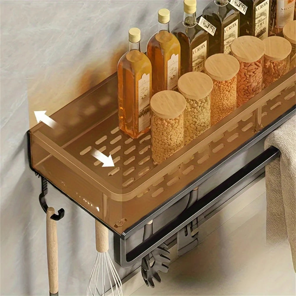 1 Multi-Functional Storage Rack With Rod Seasoning Rack Wall-Mounted Seasoning Storage Rack For Cooking Items