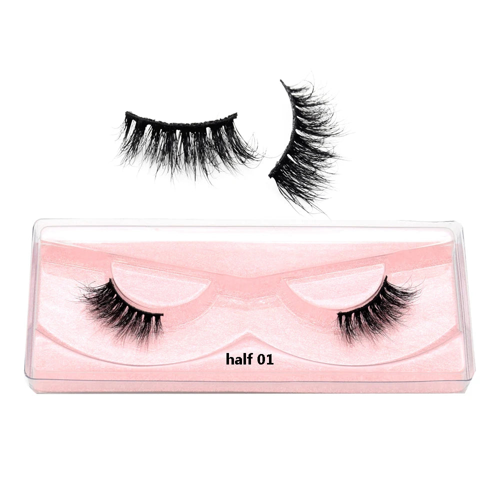 Visofree 3D Mink Half Lashes – Natural Long False Eyelashes with Clear Band, Handmade HT04
