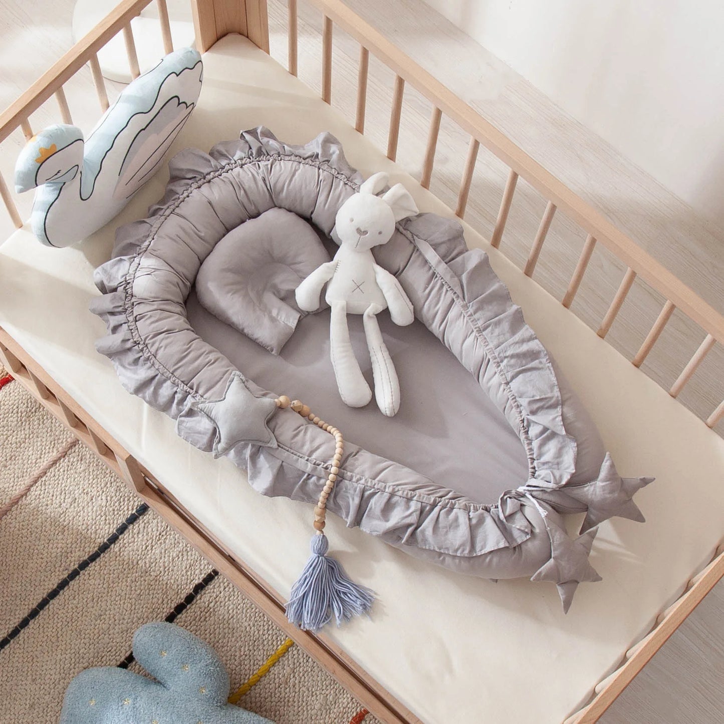 Cotton Babynest for Newborn Baby Bed Nest Ruffle Baby Bassinet Travel Bed Portable Lounger Toddler Crib Breathable Sleep Nest