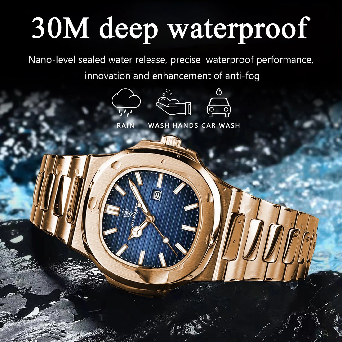 POEDAGAR Fashion Couple Watch Waterproof Luminous Date Stainless Steel Quartz Love Wristwatch Square Watches for Boyfriend Gift