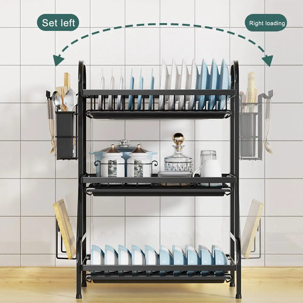 3 Tier Kitchen Sink Drainer Dish Shelf Rack Wall Mounted Dish Drying Rack