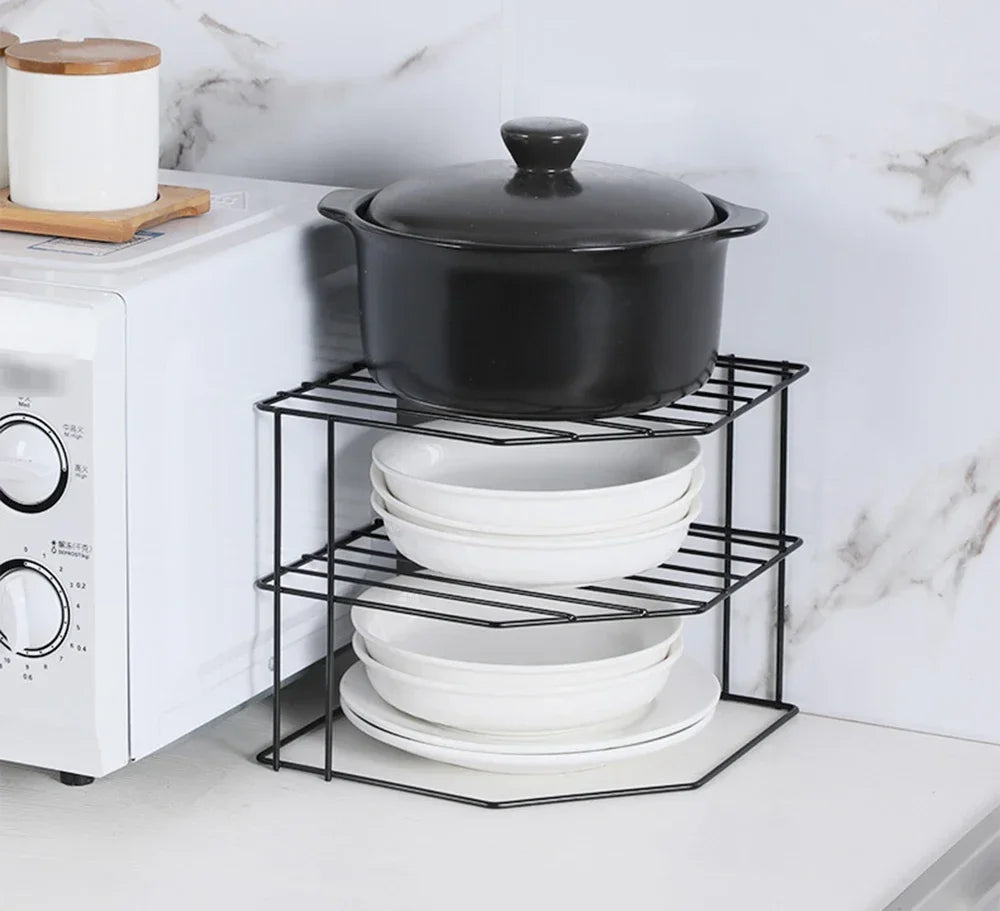 Kitchen Seasoning Corner Rack Pot Dish Food Sundries Organiser Rack Non Punching Portable Storage Table Kitchen Bathroom Holder