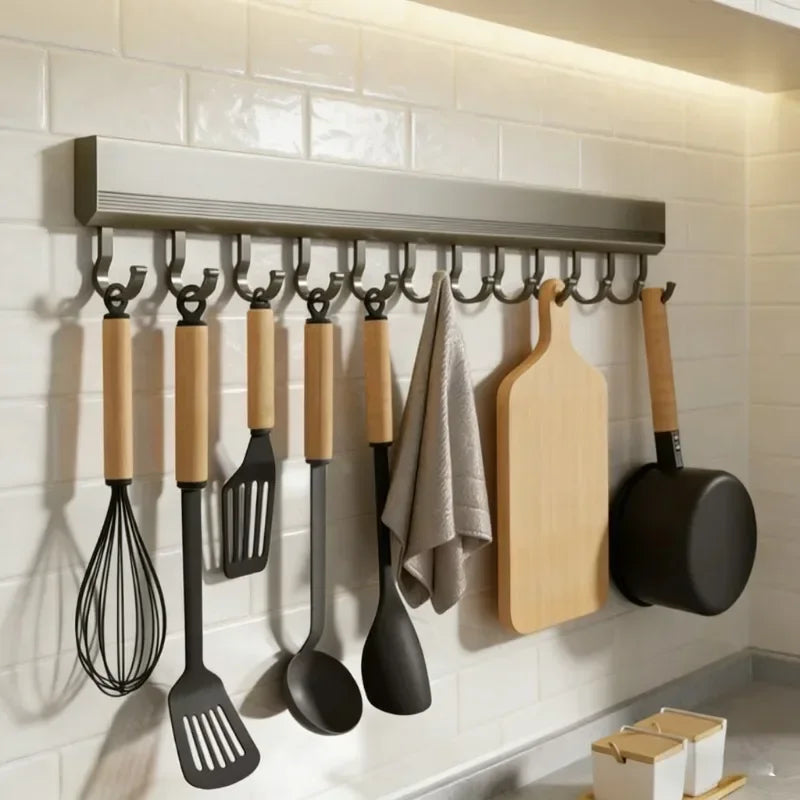 Drill-free Wall Hooks Row Holder Kitchen Utensils Rack Bathroom Robe Towel Coat Hangers Home Storage Wall Mounted Hanging Tool